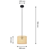  Luster na sajli ALBA 1x E27/15W/230V, prečnik 20 cm, ratan/crna | Eponuda.com
