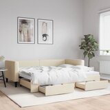vidaXL Dnevni krevet na razvlačenje s ladicama krem 90x200 cm tkanina Cijene