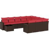 vidaXL 11-dijelni vrtni set s jastucima smeđi poliratan - Smeđe-crvena 1 | shoptok.hr