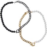 Urban Classics Accessoires Half Pearl Exchangable Necklace 2-Pack gold/gunmetal | Shoptok.si