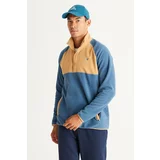 AC&Co / Altınyıldız Classics Men's Indigo-caramel Standard Fit Normal Cut Stand-Up Bato Collar Patterned Fleece Sweatshirt
