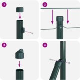 vidaXL Heksagonalna ograja Zelena 0.8x50 m Jeklo, Ograjni stebri 13 kos Zelena Ø32 mm 120 cm Galvanizirano jeklo | Shoptok.si