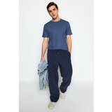 Trendyol Grey-Ecru-Indigo Men's Basic Slim Fit 100% Cotton 3-Pack Crew Neck Short Sleeve T-Shirt. Cene