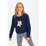 Trendyol Navy Blue Teddy Bear Printed Knitted Pajamas Set Cene