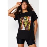 Trendyol Pletena majica s ispisom Boyfriend crna | crvena | ePonuda.com