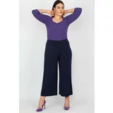 Şans Women's Large Size Navy Blue Palazzo Cut Capri Length Trousers