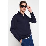 Trendyol Navy Blue Men's Regular/Regular Fit Stand-Up Collar Zippered Cotton Basic Sweatshirt Cene