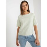Fashion Hunters Light green formal blouse with round neckline Cene