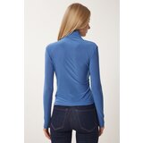 Women's Indigo Blue Gathered Detailed High Neck Sandy Blouse | Shoptok.si