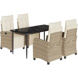 vidaXL Vrtna garnitura - 5-dijelni vrtni blagovaonski set od poliratana s jastucima bež - Dužina stola 160 cm Oštra noga 4 | shoptok.hr