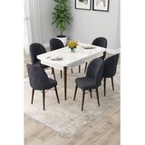 Hanah home trpezarijski set Rut, sto na razvlačenje i 6 stolica, bela ploča, noge boje oraha, antracit tkanina Babyface | Eponuda.com
