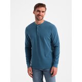 Ombre Men's waffle knit longsleeve fastened at the neck - blue denim | shoptok.hr