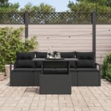 vidaXL 5-delni set vrtnih sof z blazinami Črn Poli Ratan | Shoptok.si