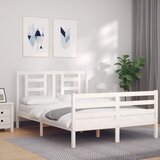 The Living Store Posteljni okvir z vzglavjem bel 140x190 cm trden les - Posteljni Okvir, (21531408) | Shoptok.si