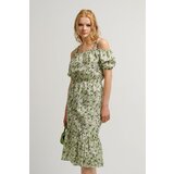 armonika Women's Green Patterned Elastic Waist Strap Dress Cene