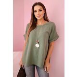 Kesi Włoski Muslin blouse with a necklace khaki | shoptok.hr