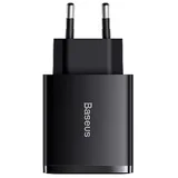 kompaktni brzi punjač , 2xUSB, USB-C, PD, 3A, 30 W, crni