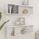  Stenske police kockaste 2 kosa visok sijaj bele 100x15x30 cm, (20620637) | Shoptok.si