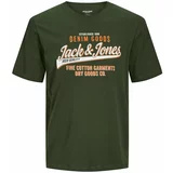 Jack & Jones Majica temno zelena / oranžna / bela