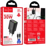 hoco. polnilec N63 GaN PD 30W USB-A, Type C s kablom Type C na Type C - črn | Shoptok.si