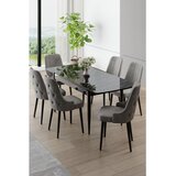 Hanah home trpezarijski set Nola, sto na razvlačenje i 6 stolica, ploča u dekoru crnog mermera, siva tkanina Babyface | Eponuda.com