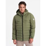 Ombre Men's winter jacket with detachable hood - olive Cene