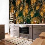  Foto tapeta - Golden peacock feathers - solid background with bird pattern on green background 300x210 | shoptok.hr