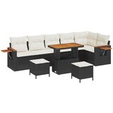 vidaXL 9-delni vrtni sofa set s blazinami črn poli ratan akacija, 3-delni vrtni jedilni set s blazinami črn poli ratan akacija Cene