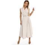 numoco basic 596-1 Elegant midi shirt dress with gold buttons and belt - beige | Shoptok.si