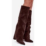 Boto Insulated Women's Boots with Turned Cuff on Heel Eco Suede Chocolate Elivira | shoptok.hr