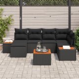 vidaXL 7-delna garnitura za vrt s blazinami Črni poli ratan akacija | Shoptok.si