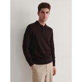 Reserved bombažna polo majica z dolgimi rokavi - burgundy | Shoptok.si