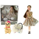  Lutka za igru Emily s smeđom kosom i psom s roza mašnom - 30 cm | Shoptok.si