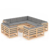 The Living Store Vrtna sedežna garnitura 12-delna z blazinami trdna borovina - Vrtna Sedežna Garnitura, (21421475) | Shoptok.si