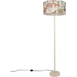QAZQA Japandi vloerlamp beige met kap multicolor en dierenprint 50cm - Simplo u