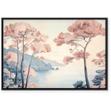  Slika - Landscape with the Ocean Cliffs and Trees in Delicate Pink Shades 60x40 U crnom drvenom okviru | shoptok.hr