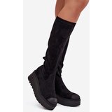 VINCEZA Womens Knee High Platform And Wedge Boots Black 58342 | shoptok.hr