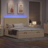 vidaXL Otomanski posteljni okvir z vzmetnicami krem 200x200 cm blago | Shoptok.si