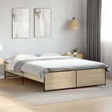 vidaXL Posteljni okvir sonoma hrast 150x200 cm inž. les in kovina, (21128810) | Shoptok.si