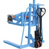 eurokraft pro Dvižni voziček za sode FHR 600 F, s prizmatičnim držalom in napenjalnim trakom, višina dviga 600 mm, svetlo modre barve | Shoptok.si