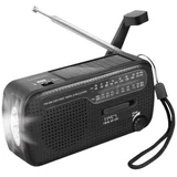 SP0061 radio za hitne slučajeve FM, AM, UKW (1014) radio za hitne slučajeve, USB funkcija punjenja baterije, ručna obrtaljka, funkcija Powerbank, solarni panel, džepna svjetiljka crna