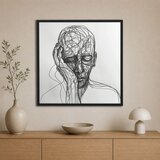 Wallxpert uramljena slika na platnu Cc-K-Sy-1027, linijski crtež glave oslonjene na ruku, crno-beli, 80 x 80 cm Cene