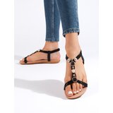 Shelvt Black women's flat sandals with embellishments Cijene