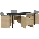 vidaXL 5-dijelni vrtni set za objedovanje s jastučićima bež poly rattan, Vrtni stol crni 160x80x73 cm kaljeno staklo Cijene