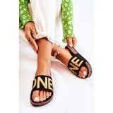 EVENTO Classic Slip-On Slippers With Inscription Black and Gold Bahari | Shoptok.si