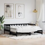vidaXL Izvlečna dnevna postelja črna 90x200 cm trdna borovina | Shoptok.si