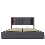 Lumor Oblazinjena postelja s predalom 180x200 cm – z brezžičnim polnjenjem in vzglavjem za shranjevanje – bombažno blago – siva, (22150873) | Shoptok.si