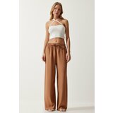 Happiness İstanbul Women's Biscuit Flowy Knitted Palazzo Trousers Cene