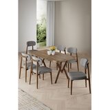 Hanah home trpezarijski set Zerra, sto i 6 stolica, ploča u dekoru atlantskog bora, noge sa završnom obradom u izgledu drveta, siva tkanina Babyface | Eponuda.com