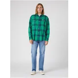 Wrangler Blue-Green Mens Plaid Shirt - Mens